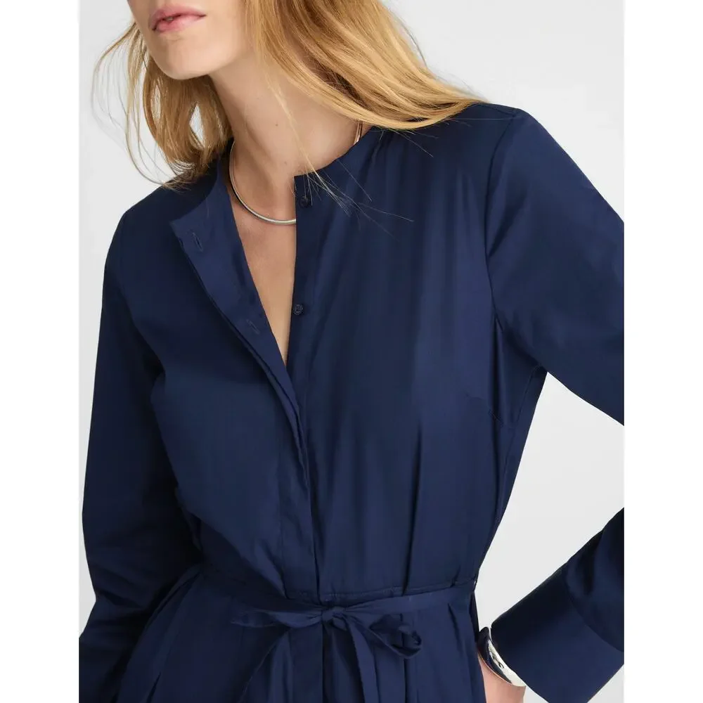 Madewell Tie Waist Midi Shirtdress Classic Minimalist Midnight Navy US 8 NWT